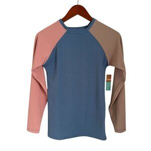 The Seaa Girls Colorblock Long Sleeve Rash Guard Top In Blue Pink & Beige